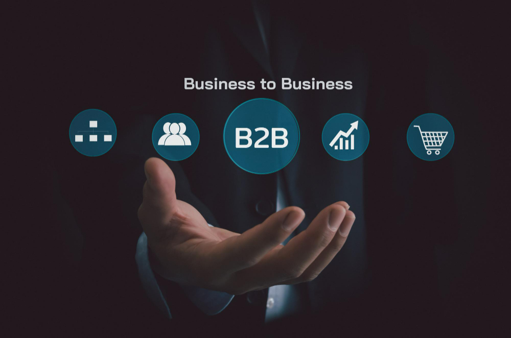 איש עסקים סמל b2b עסק לעסקים מסך וירטואלי אינטרנט עסק ביג דאטה טכנולוגיית קונספט